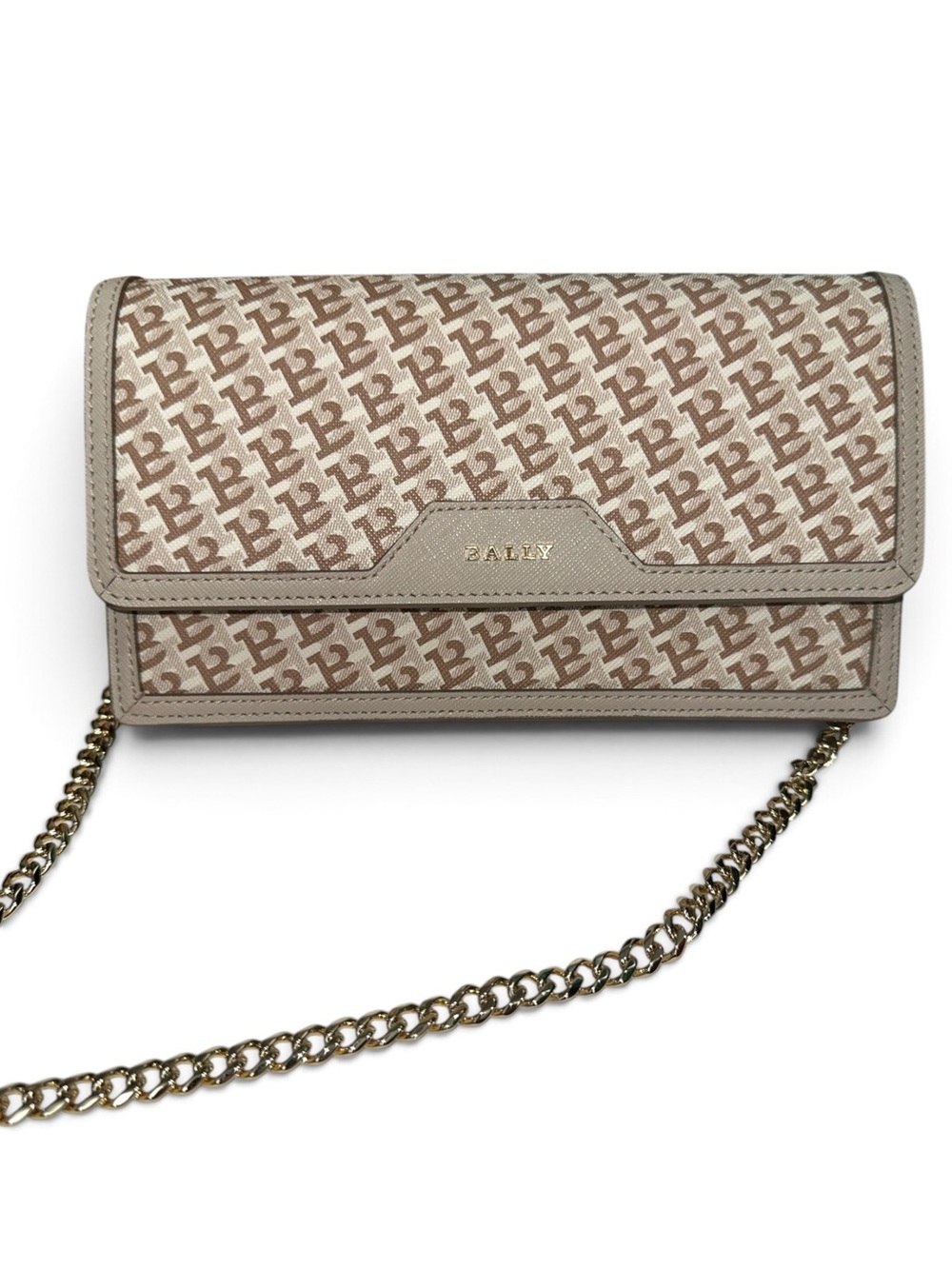 Bally B-Monogram Beige Wallet on Chain WOC Crossbody Bag